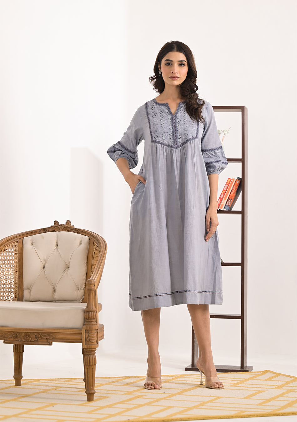 Grey Schiffli Dress