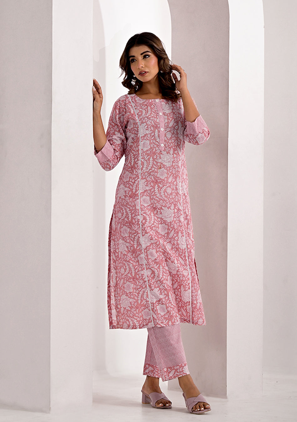 Blush Floral Kurta Pant Set