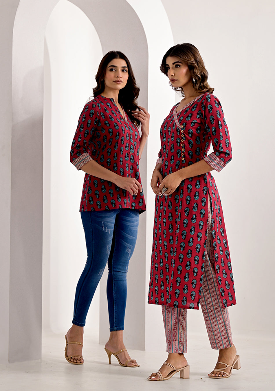 Crimson Printed Floral Kurta Pant Set