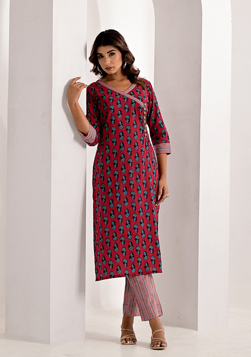 Crimson Printed Floral Kurta Pant Set