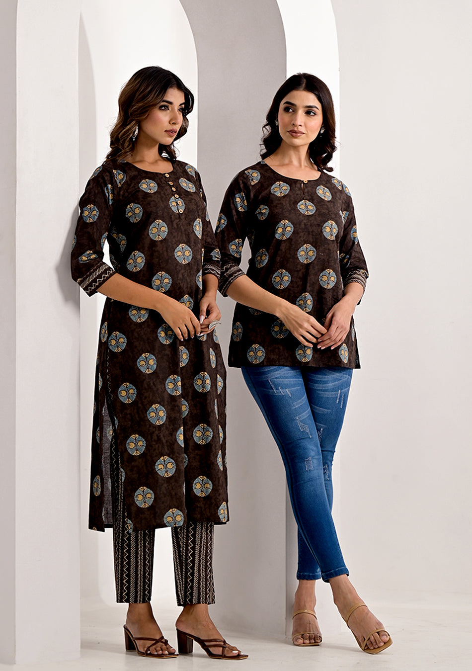 Cinnamon Brown Printed Kurta Pant Set