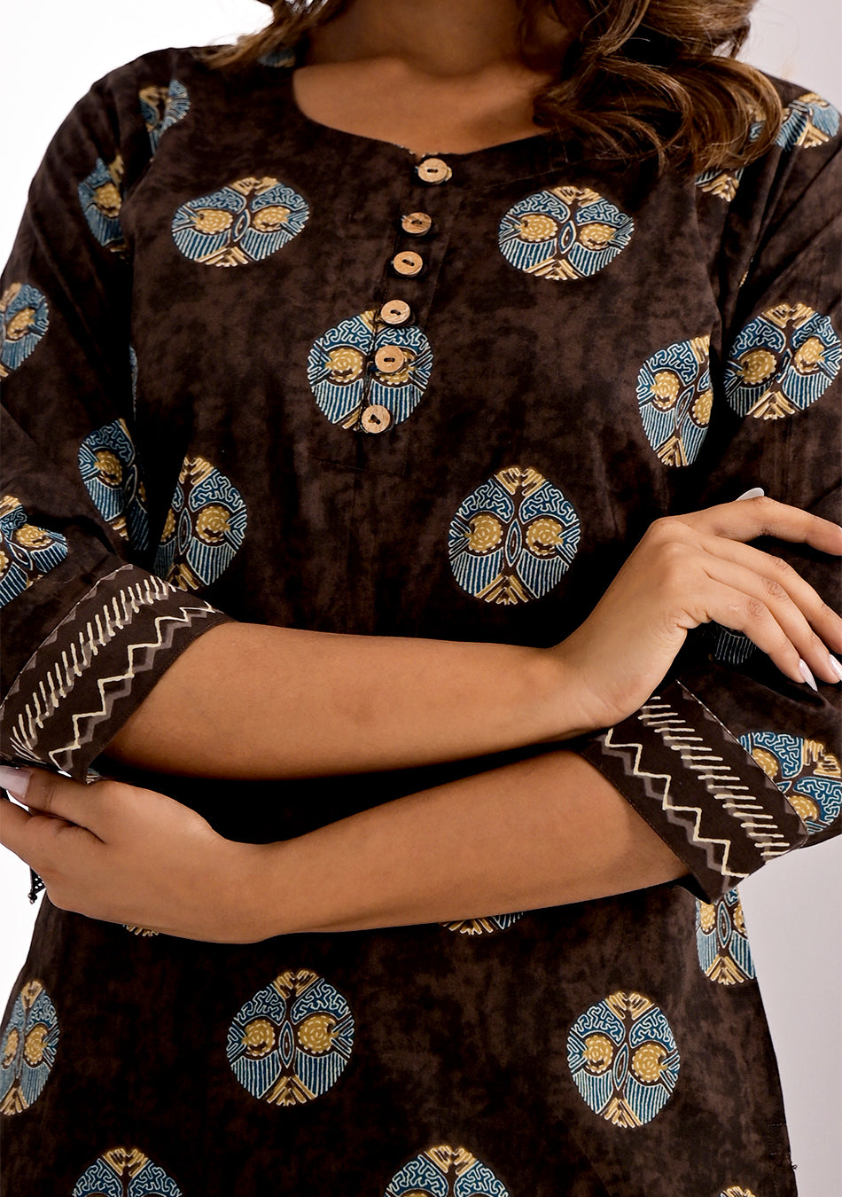 Cinnamon Brown Printed Kurta Pant Set