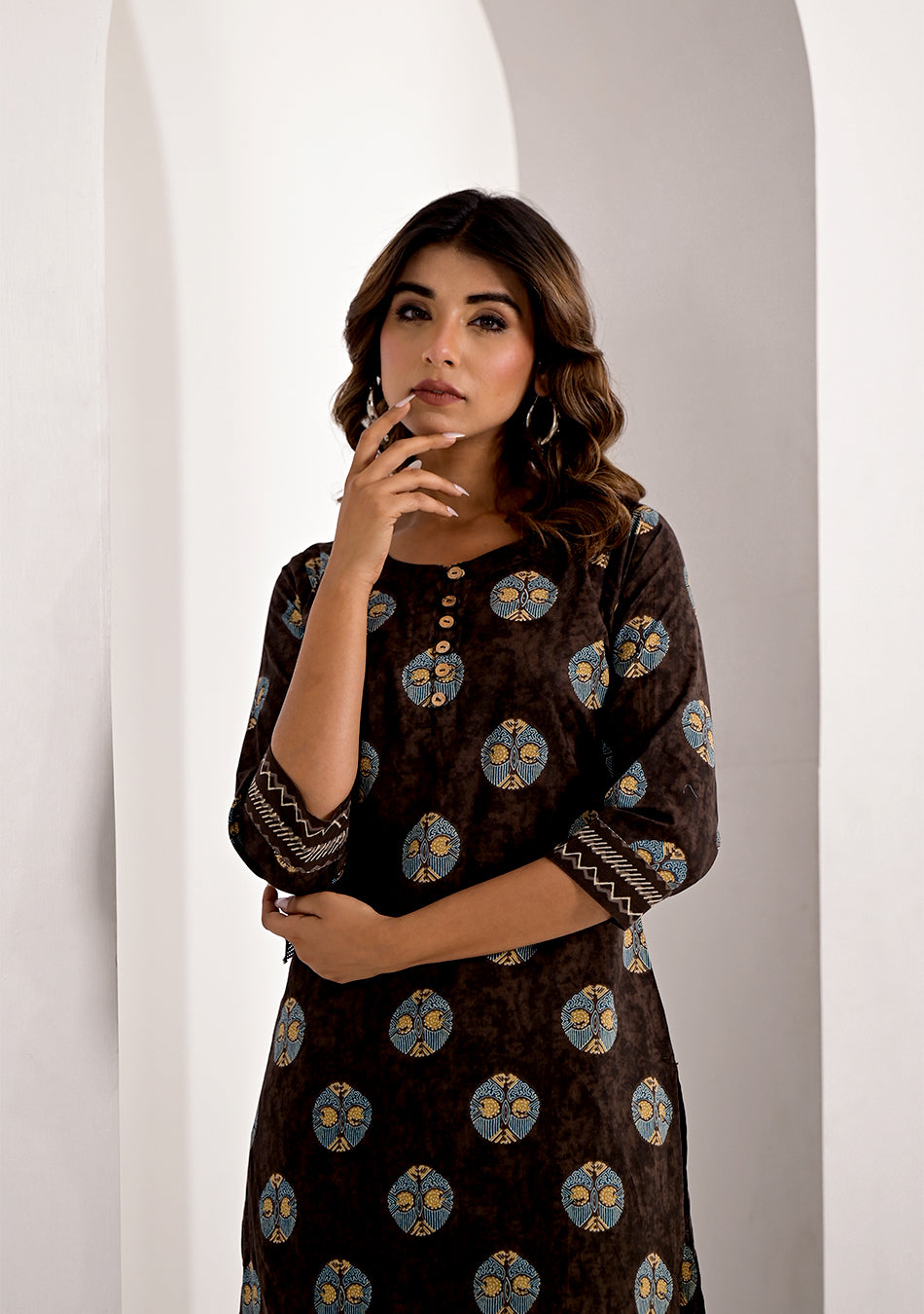 Cinnamon Brown Printed Kurta Pant Set