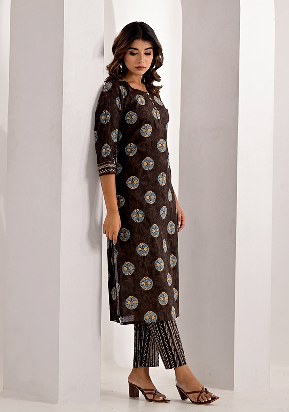 Cinnamon Brown Printed Kurta Pant Set