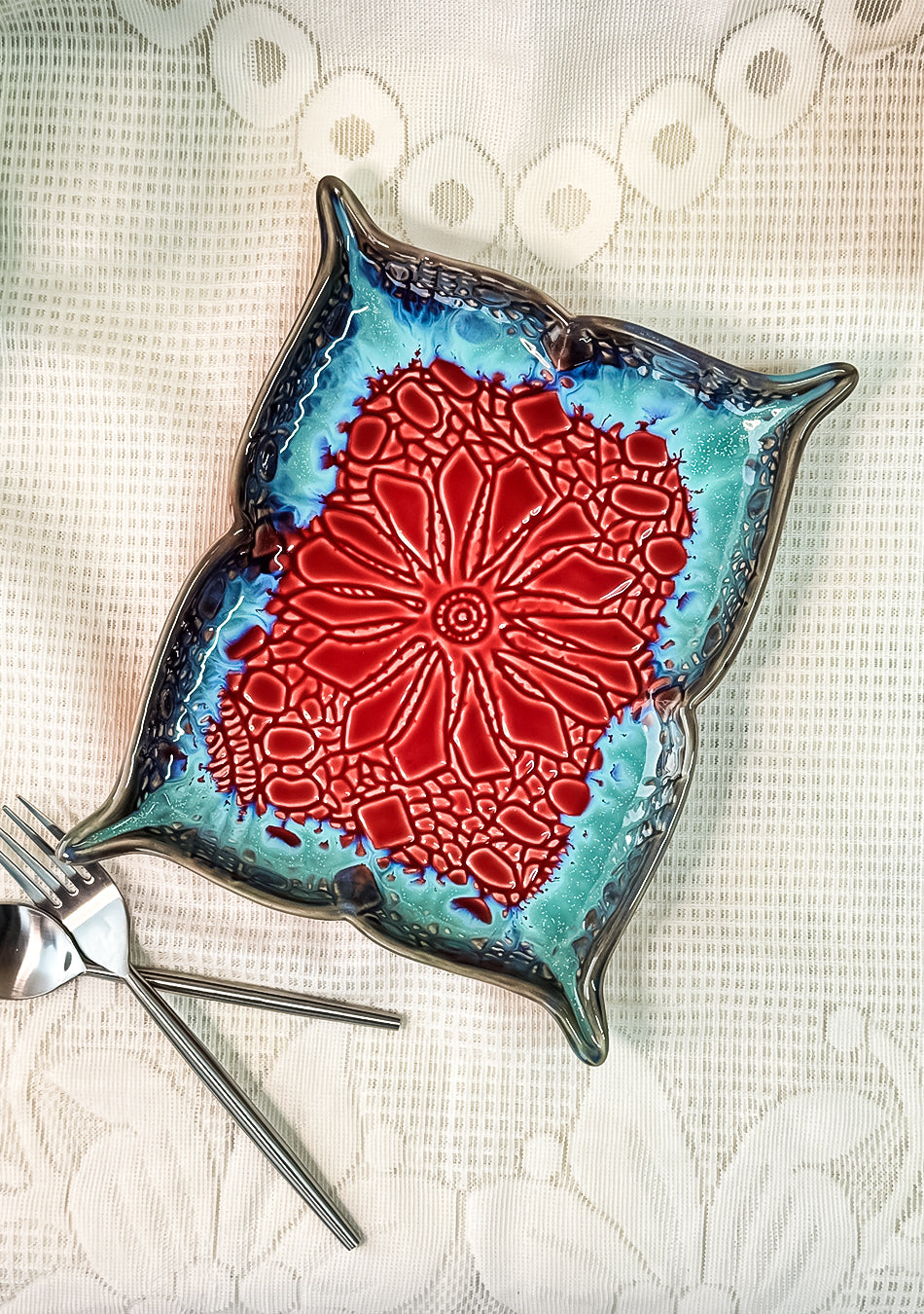 Mandala Red Ceramic Platter