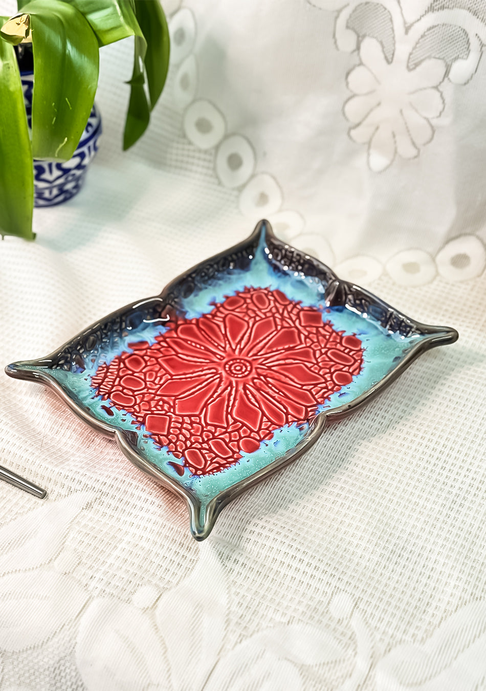 Mandala Red Ceramic Platter