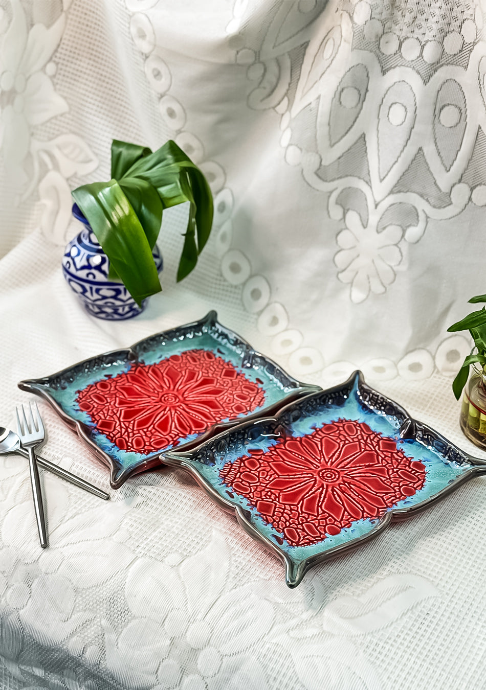 Mandala Red Ceramic Platter