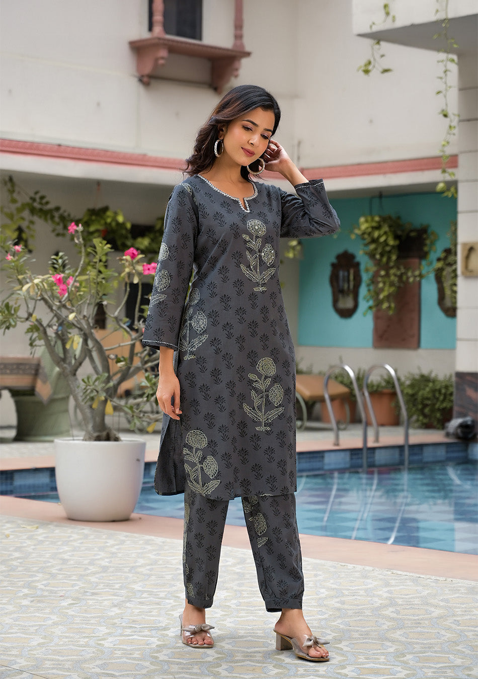 Steel Grey Hand Block Print Co-ord Set