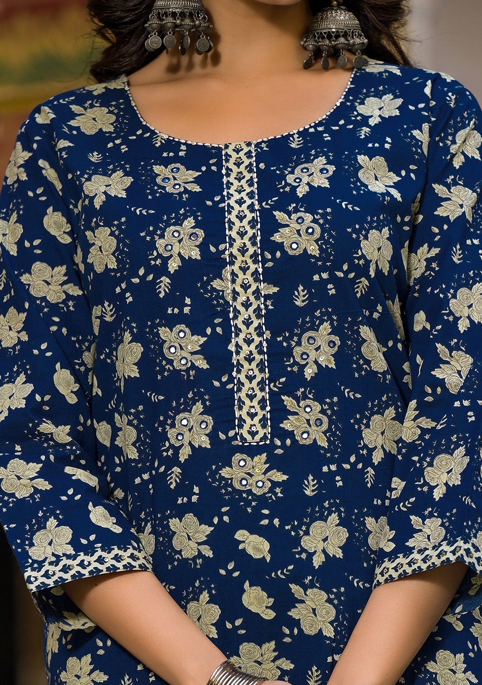 Blue Floral Printed Suit Set With Dupatta