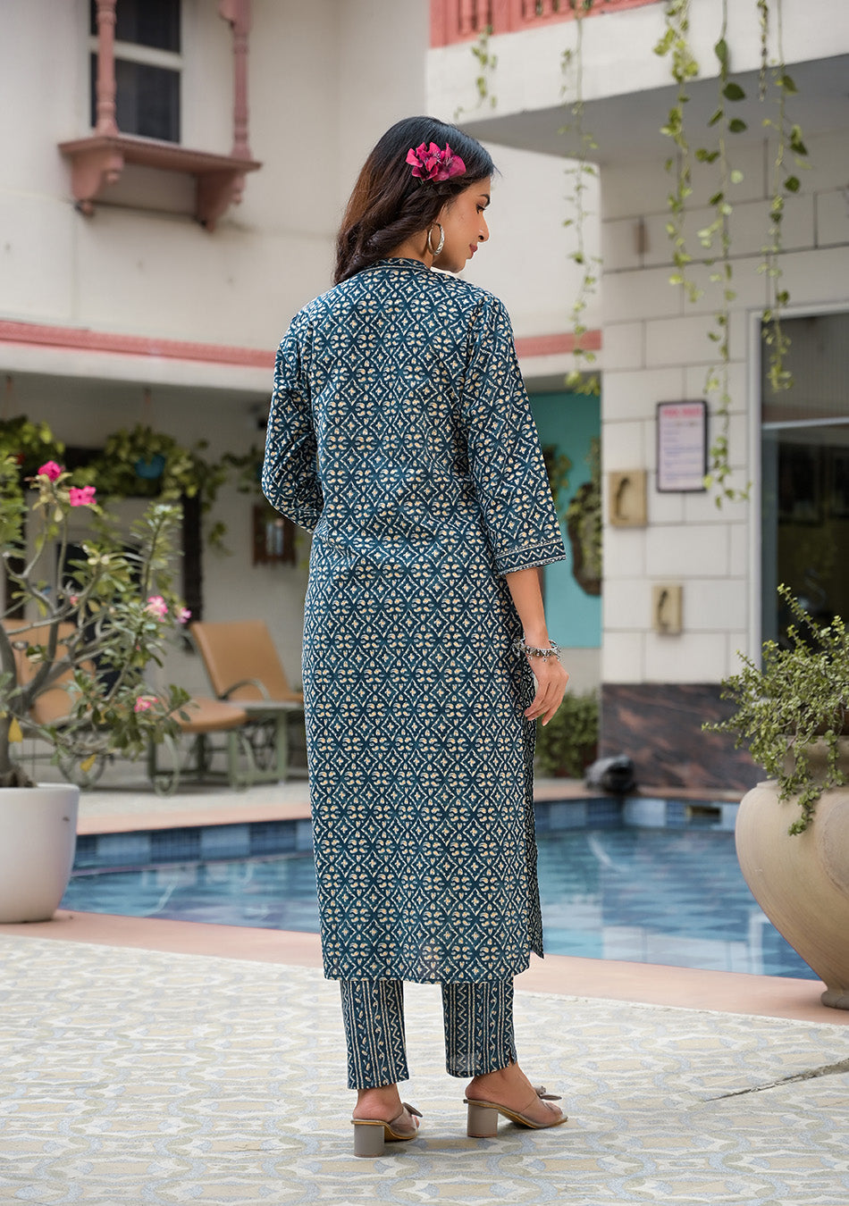 Royal Blue Printed Suit With Dupatta