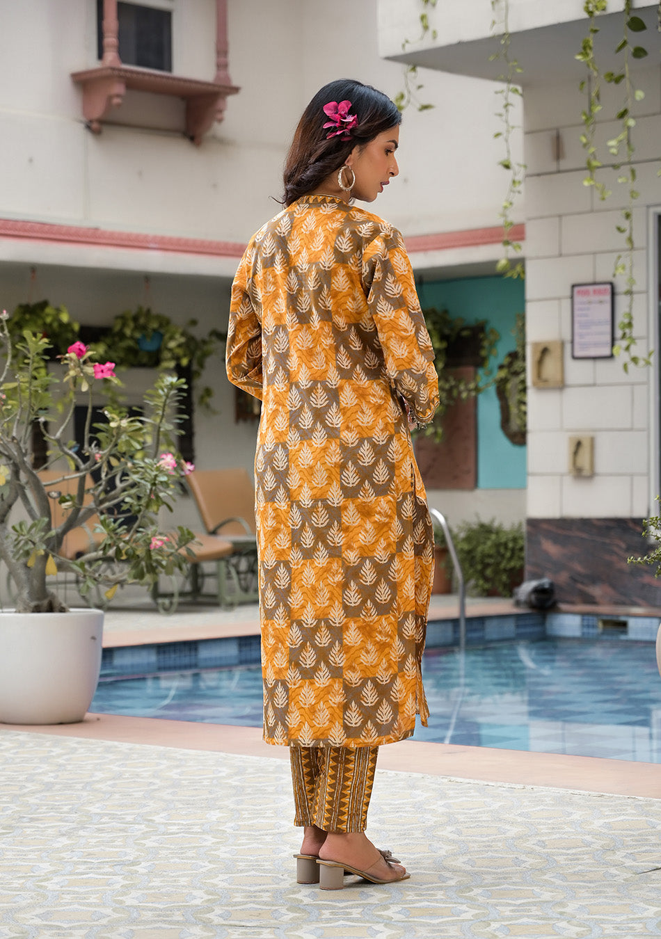 Brown and Mustard Suit Set with Dupatta