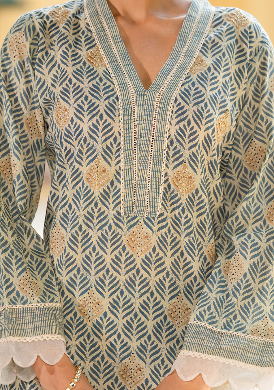 Grey Floral Print Pure Cotton Straight Kurta & Trouser with Dupatta