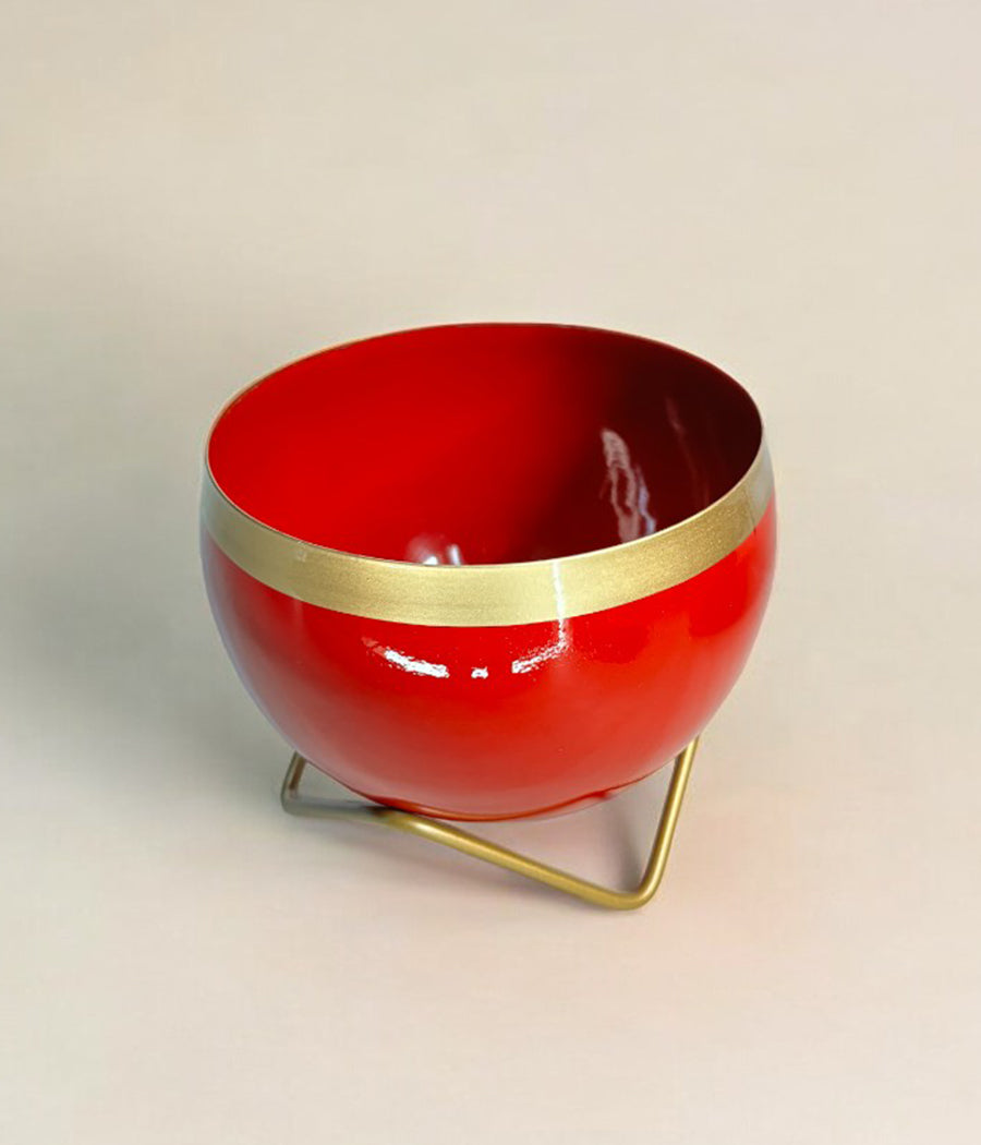Red Gold Metal Planter With Stand