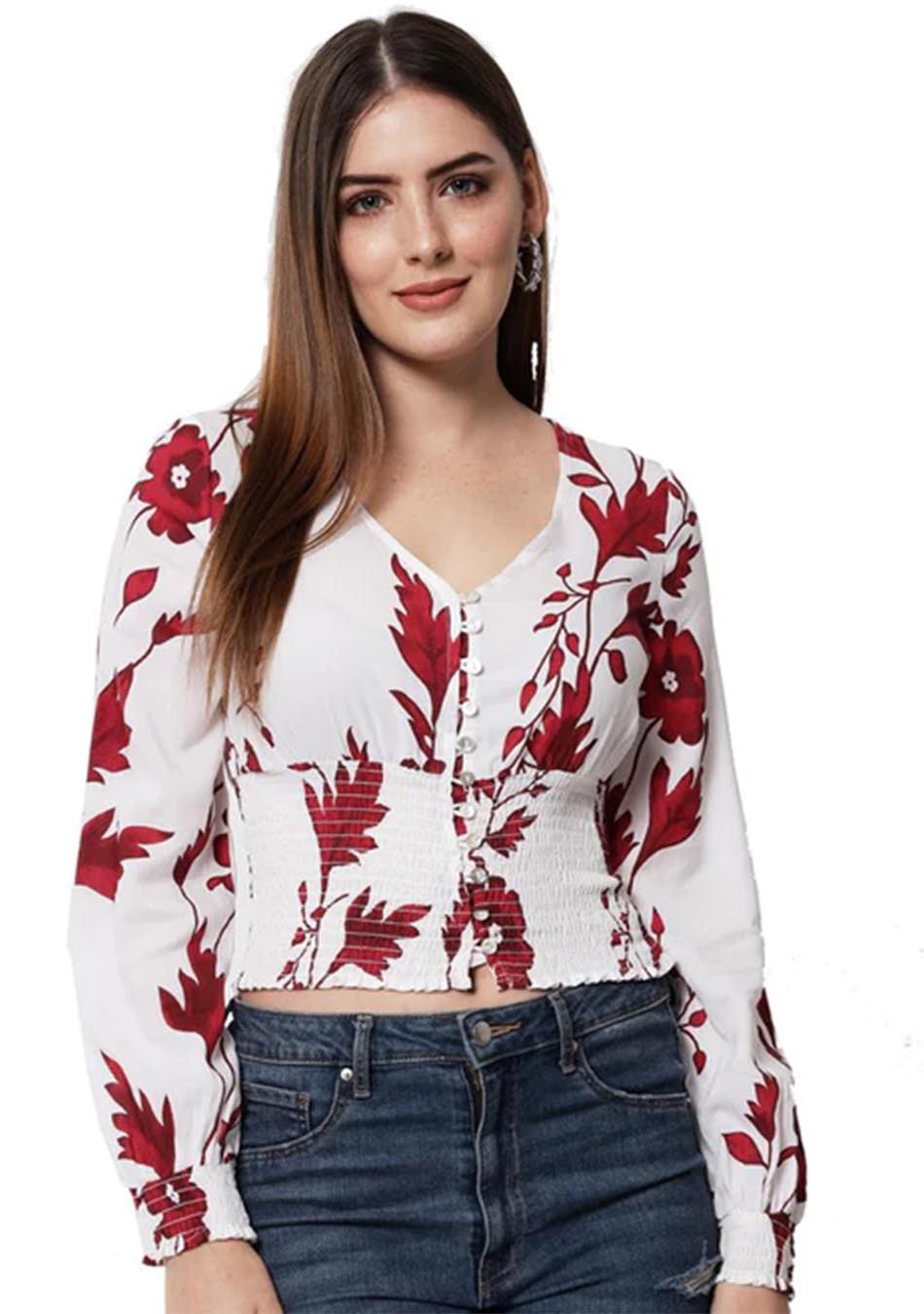 Red White Floral Top