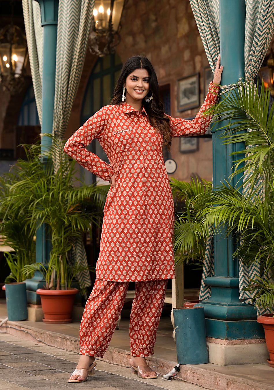 Crimson Shirt Style Kurta Hem Cuffed Pant Co-ord