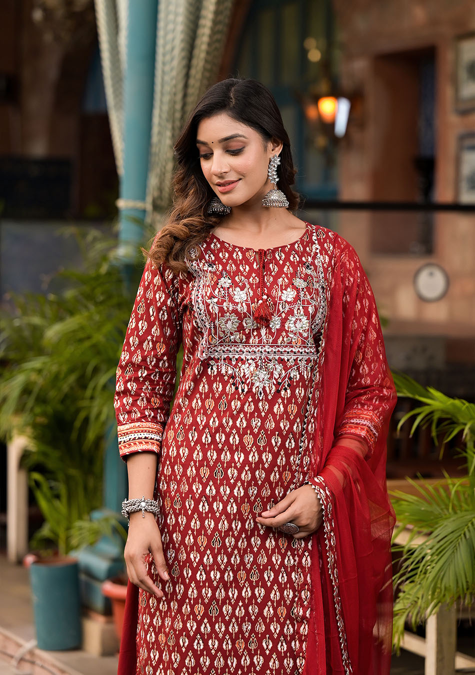 Maroon Cotton Palazzo Set With Sheer Elegance
