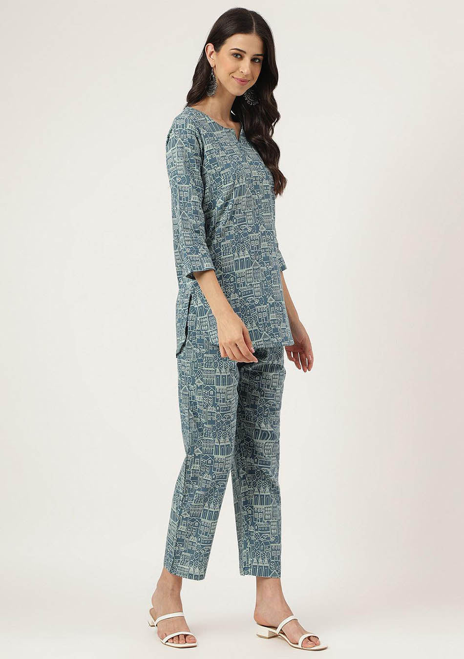 Teal Blue Printed Loungewear/Nightwear