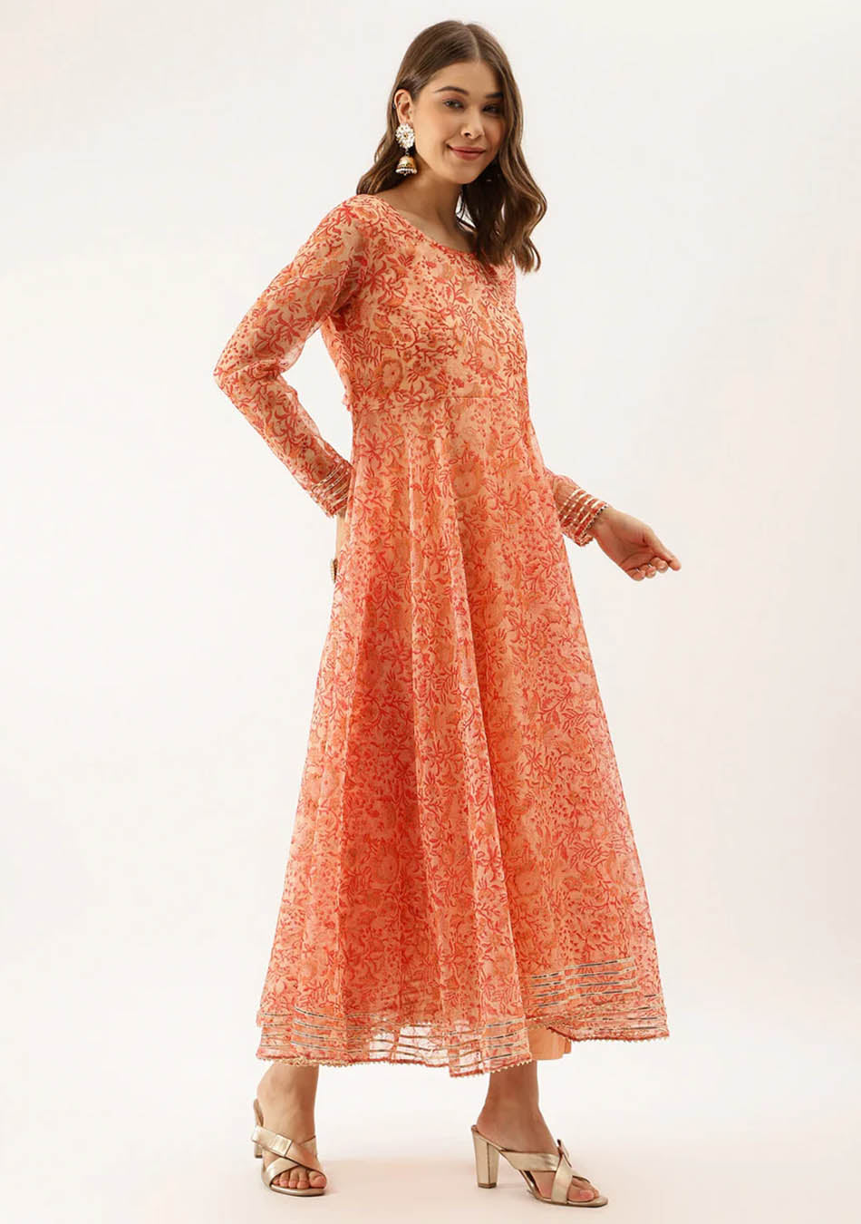 Tangerine Blossom Organza Anarkali Set
