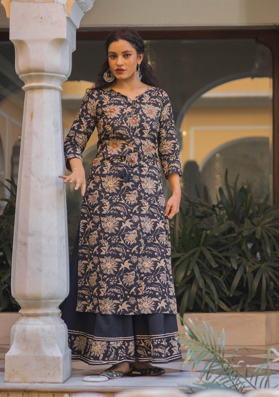 Black Printed Kurta with Palazzo Set