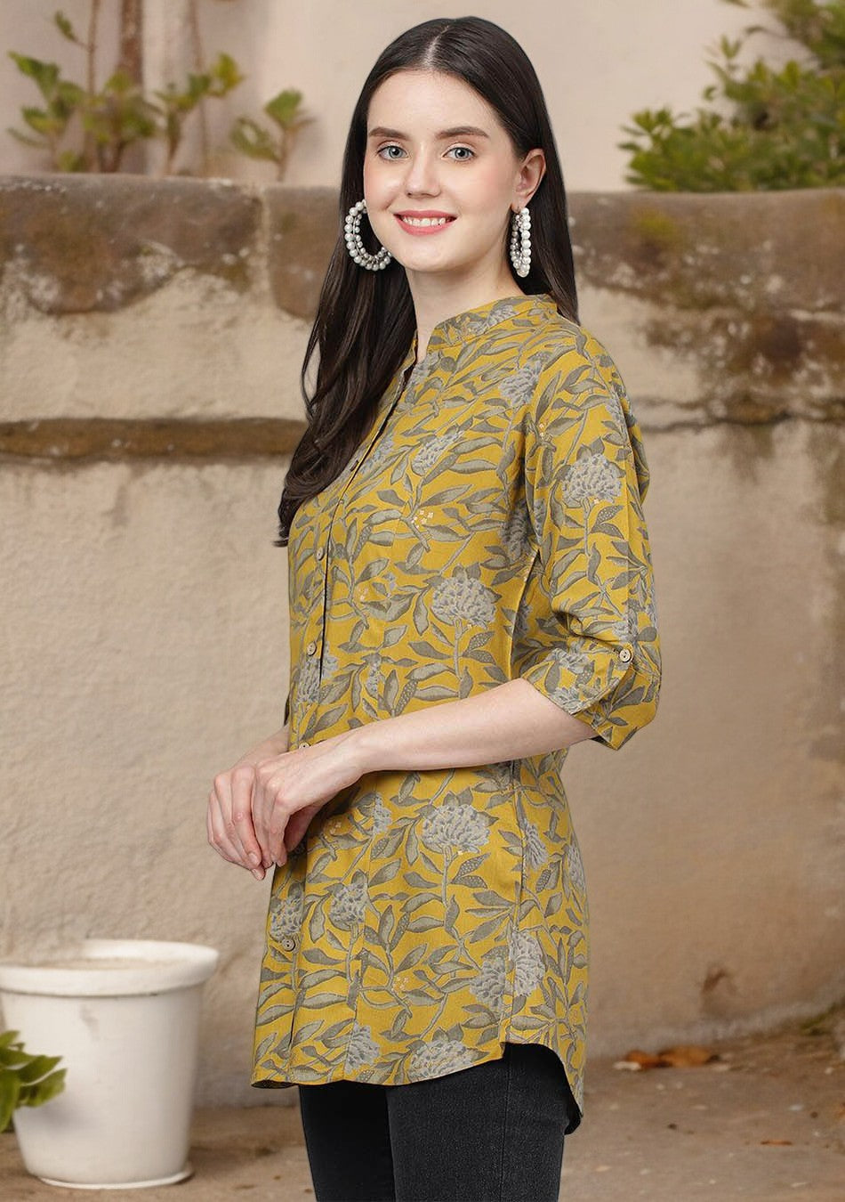 Mustard Floral printed Top