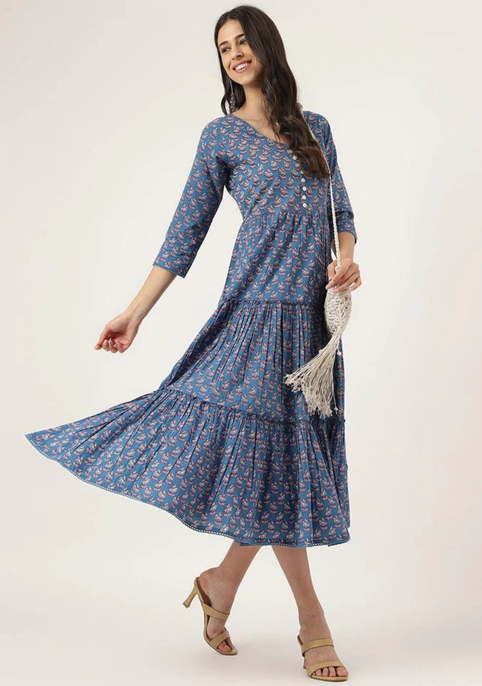 Blue Floral Printed Long dress