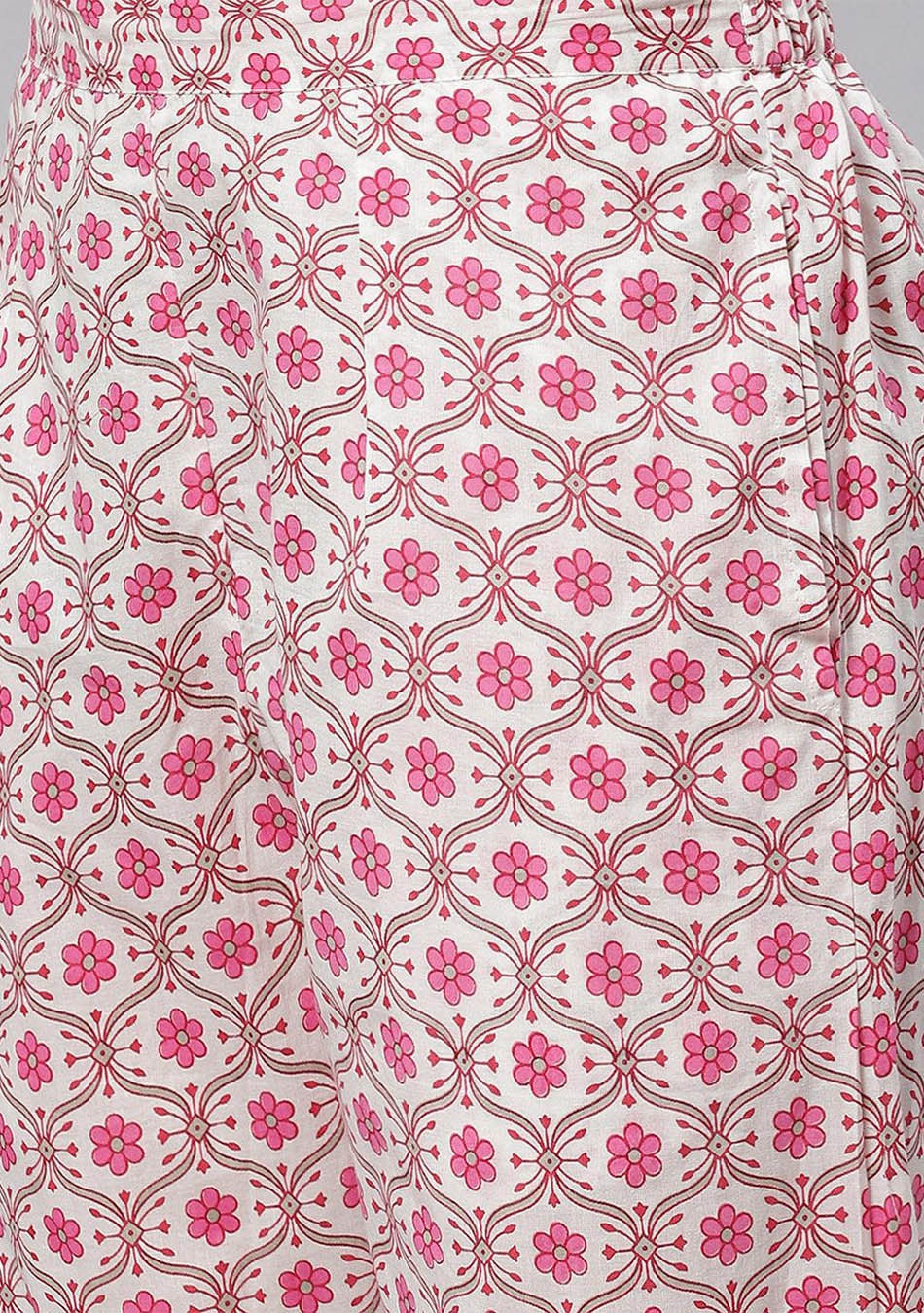 Pink Cotton Kurta Pant set with Dupatta