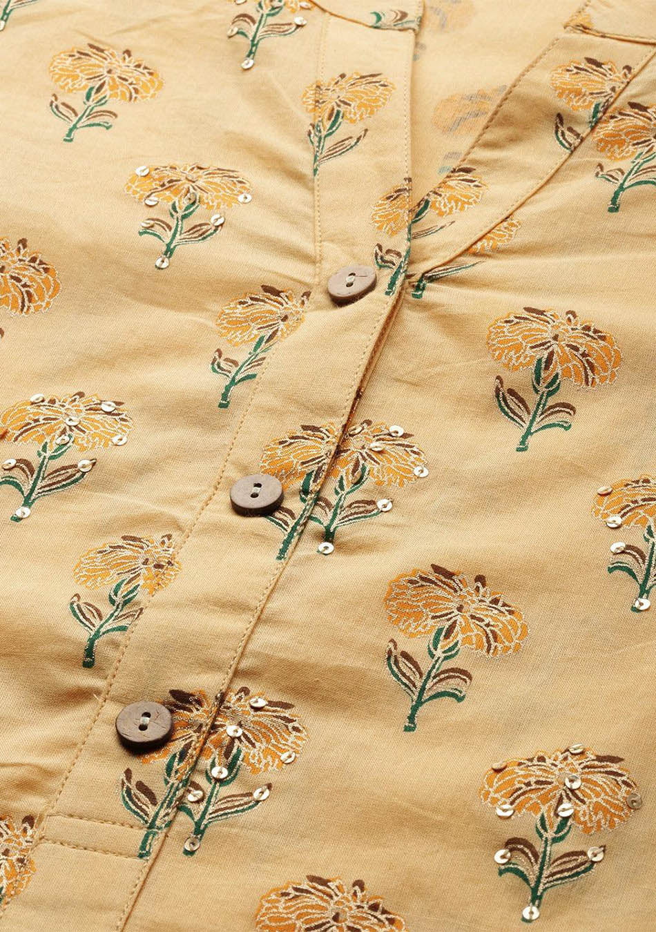Yellow Flower Print Cotton Kurta Set