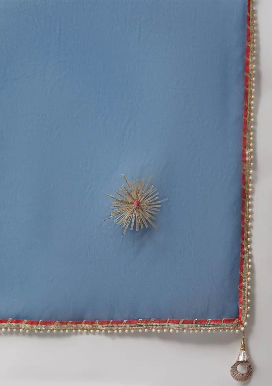 Blue Solid Chanderi Kurta Skirt Set with Dupatta