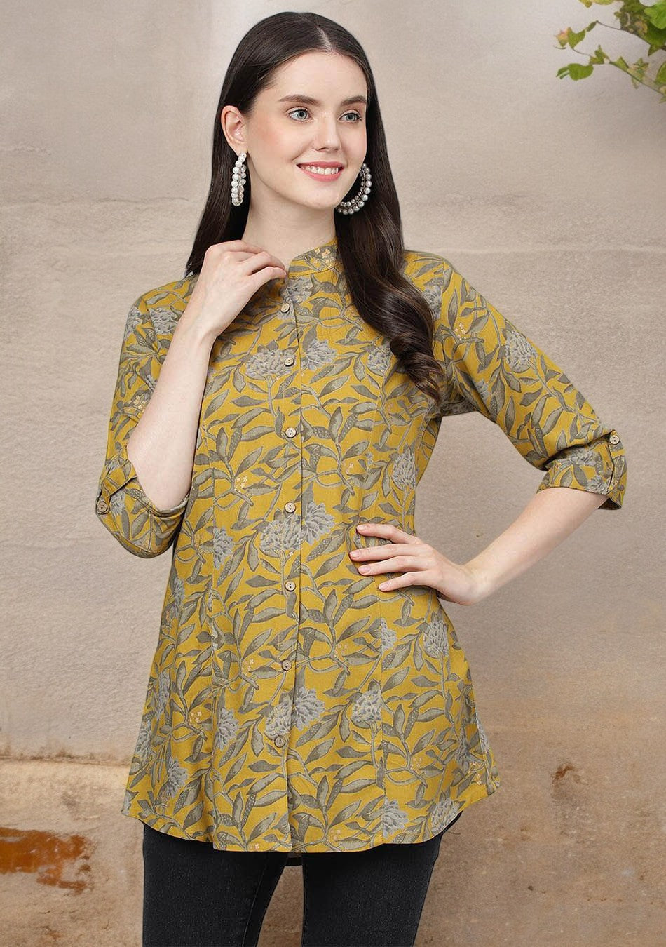 Mustard Floral printed Top