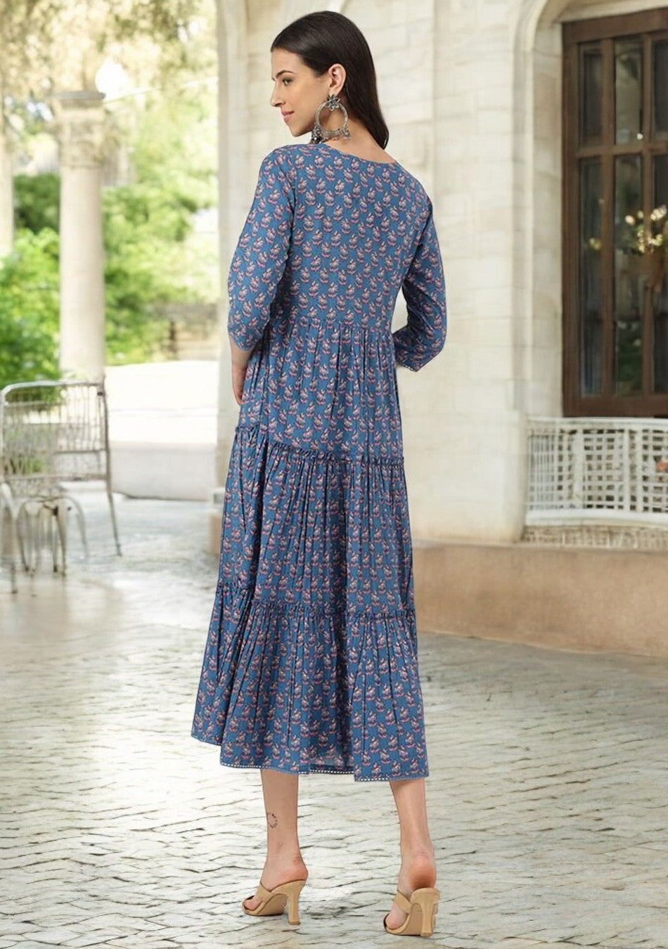 Blue Floral Printed Long dress