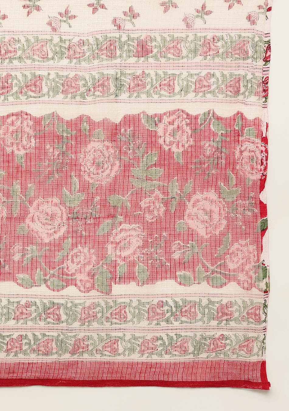 Floral HandBlock Printed Kurta Trouser & Kota Dori Dupatta Set