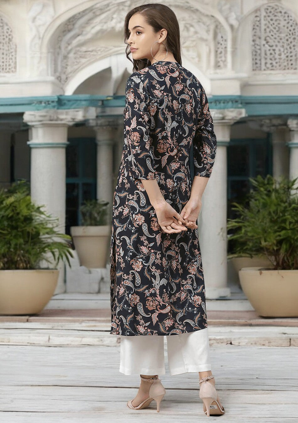 Blue Printed Rayon Straight Kurti