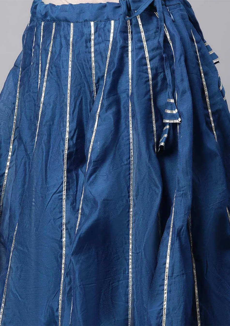 Blue Solid Chanderi Kurta Skirt Set with Dupatta
