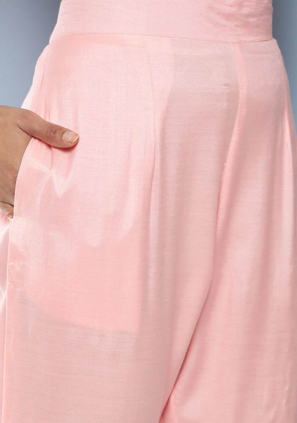 Pink Kota Doria Floral Printed Kurta Pant Dupatta Set