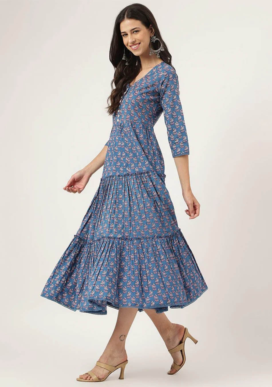 Blue Floral Printed Long dress