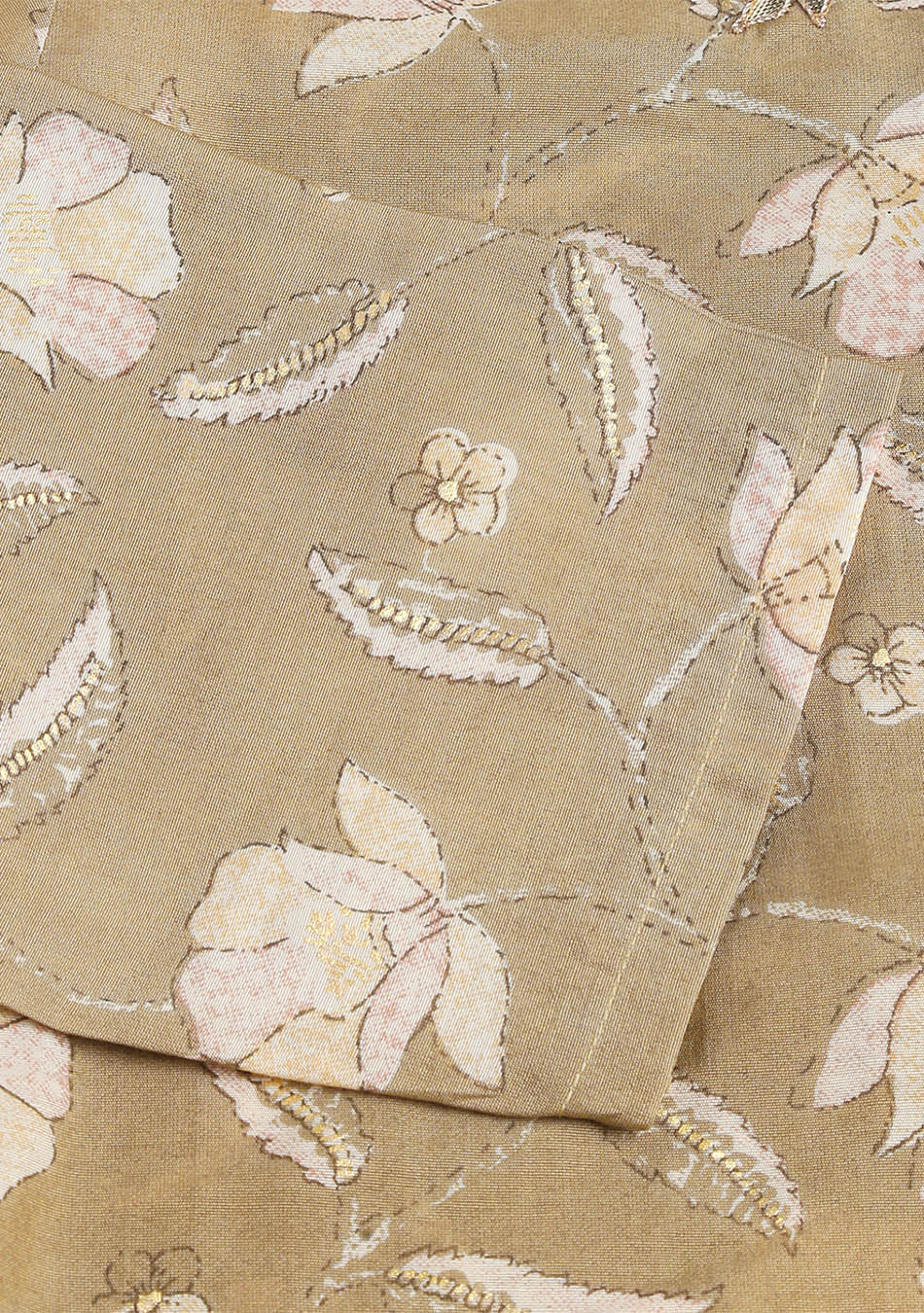 Olive Embroidered Cotton Kurta Trouser with Dupatta Set