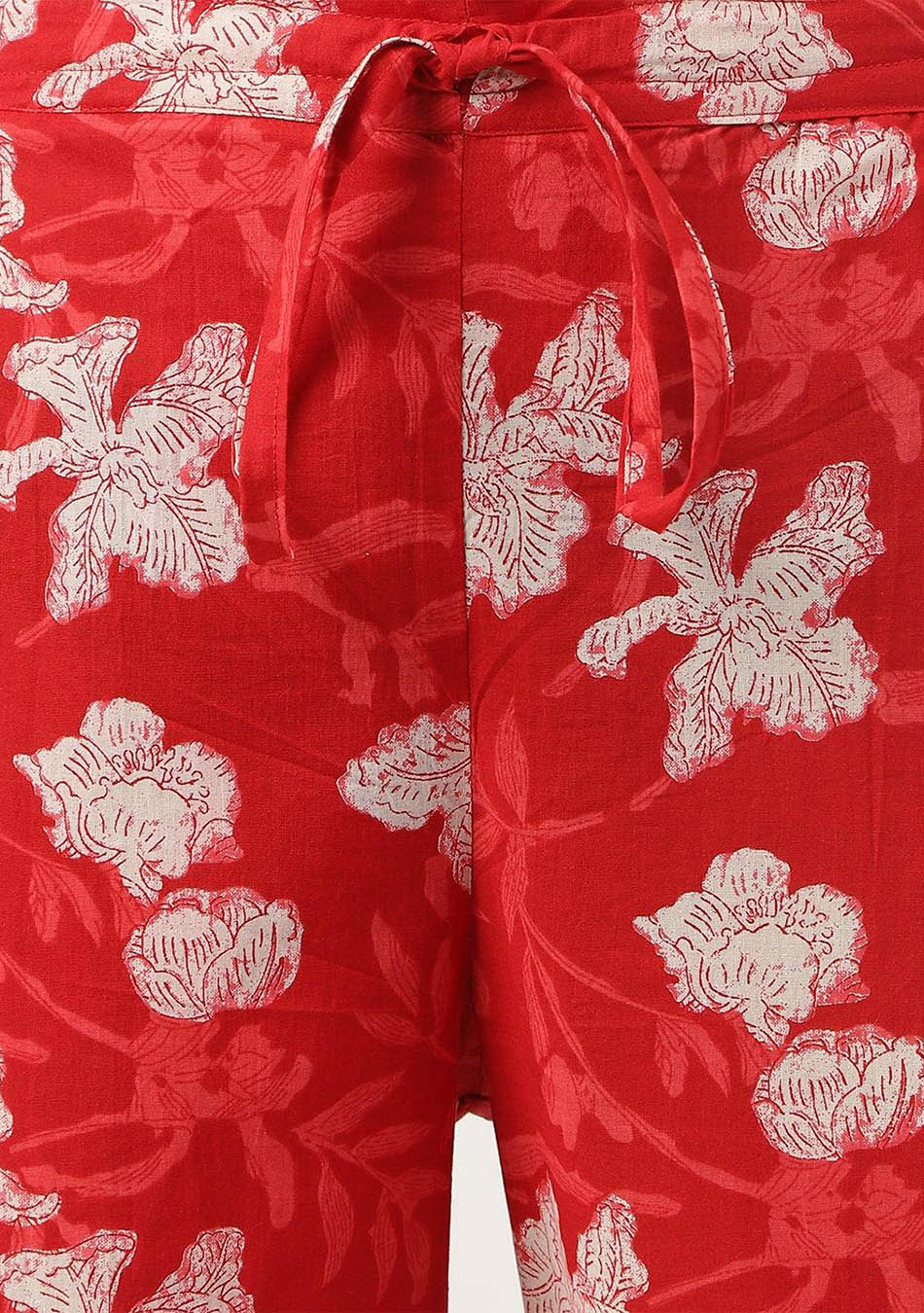 Red Cotton Peplum Top Pant Co-ords Set