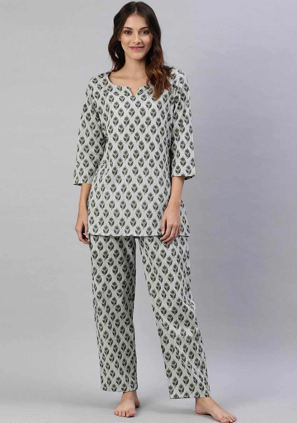 Grey Color Cotton Loungewear/Nightwear