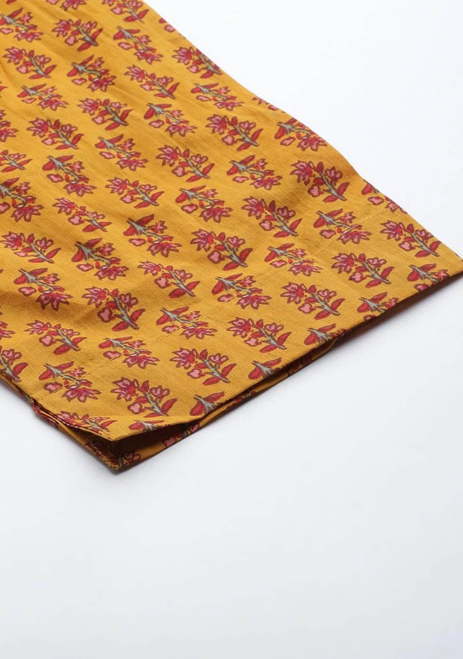 Mustard Cotton Floral Printed Kurta Pant Set