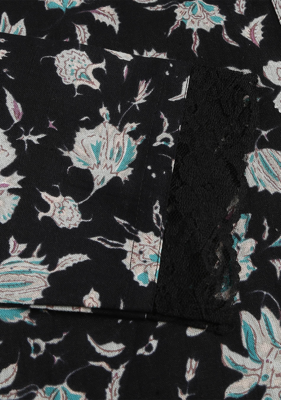 Black Floral Print Straight Fit Cotton kurta