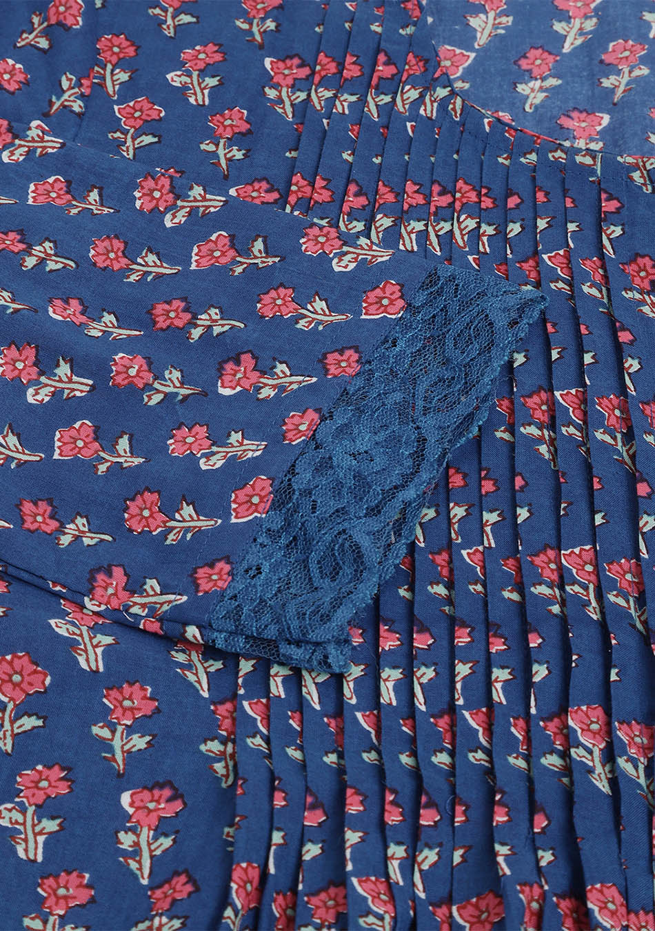 Navy Blue Floral Printed Cotton Peplum Top