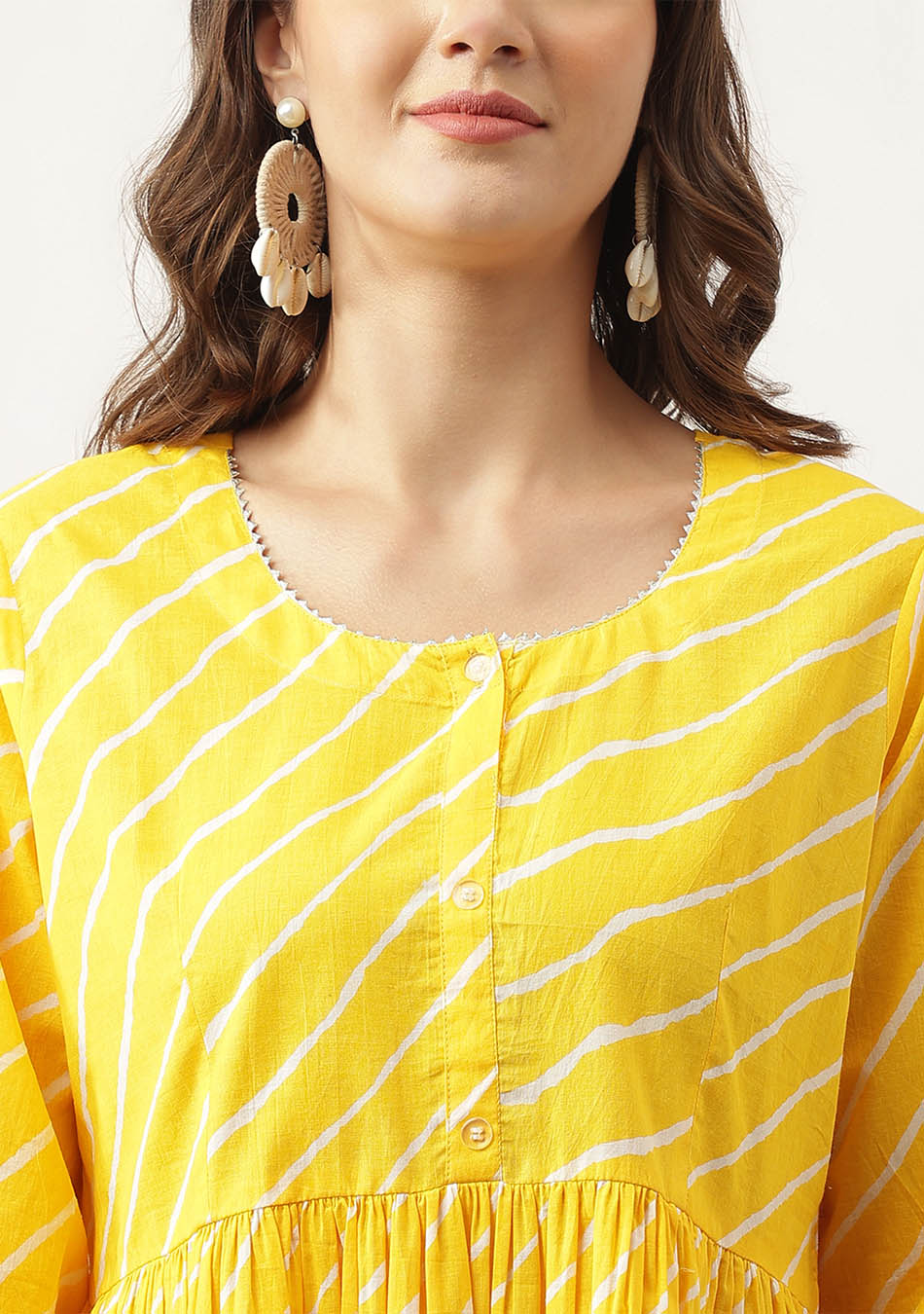 Stripe Printed Yellow Regular Cotton Top