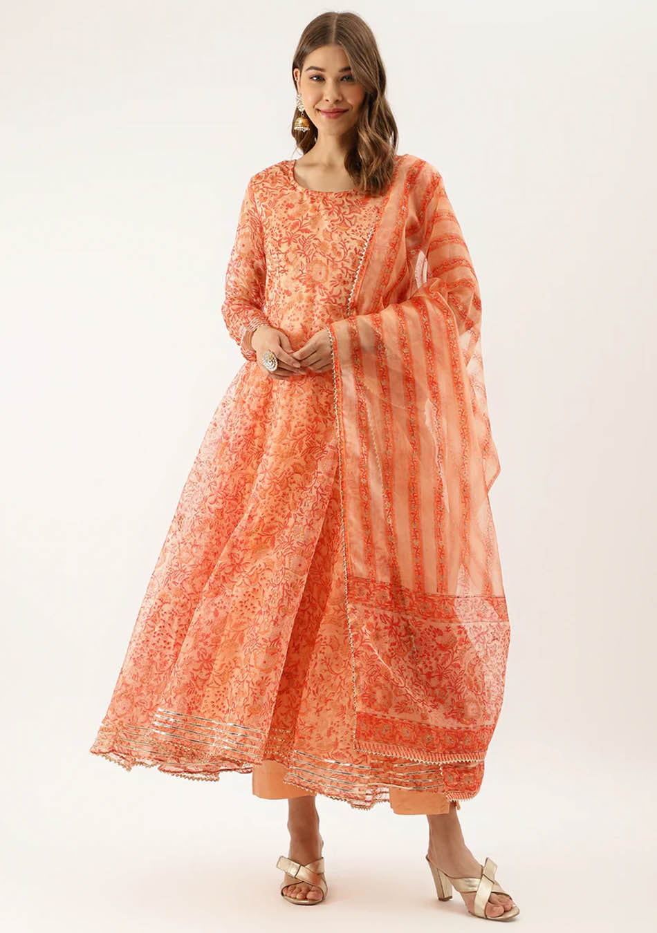 Tangerine Blossom Organza Anarkali Set