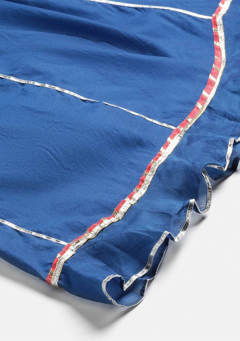 Blue Solid Chanderi Kurta Skirt Set with Dupatta