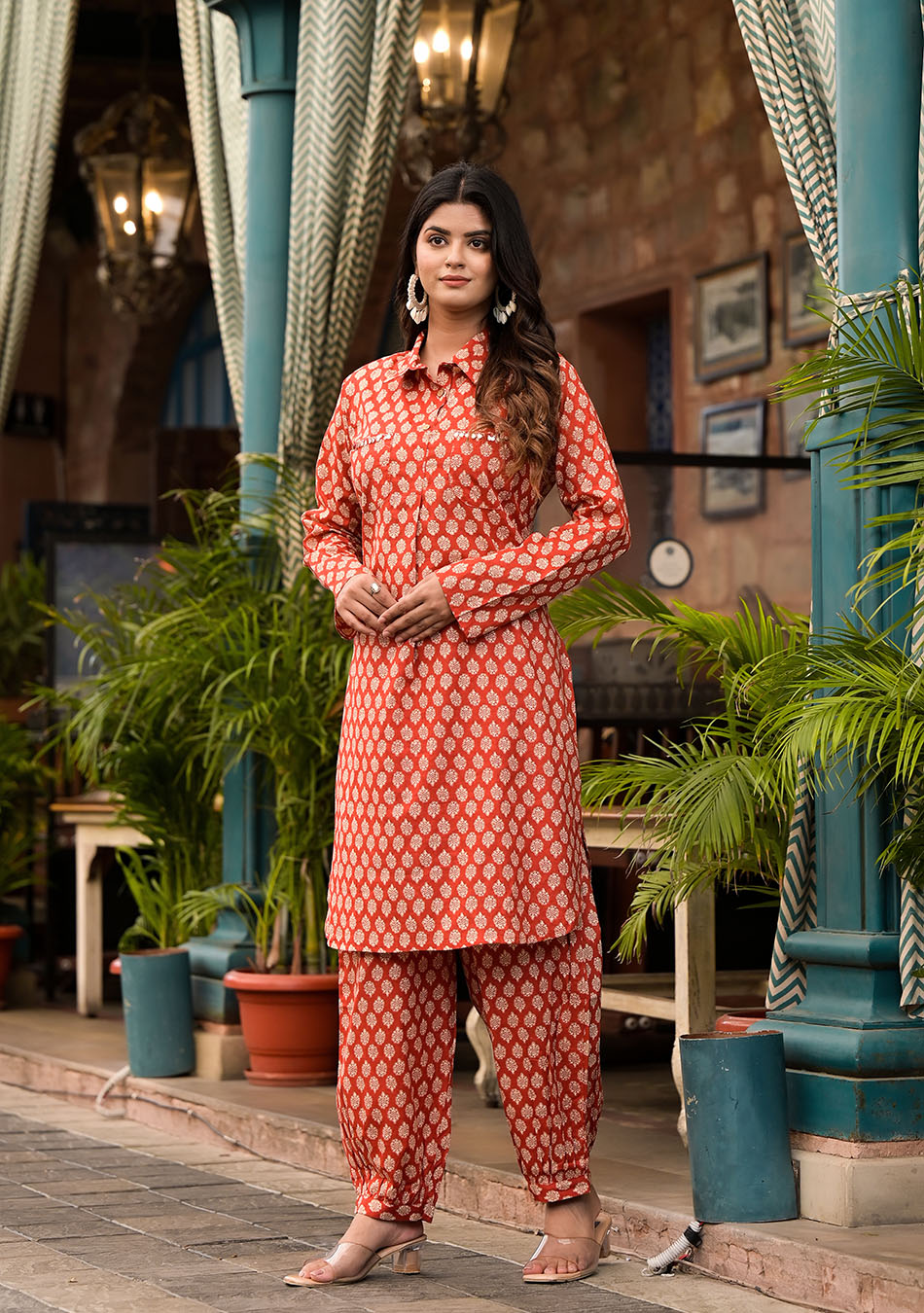 Crimson Shirt Style Kurta Hem Cuffed Pant Co-ord