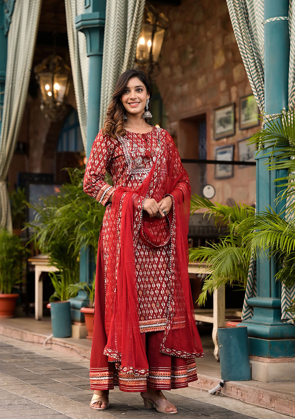 Maroon Cotton Palazzo Set With Sheer Elegance