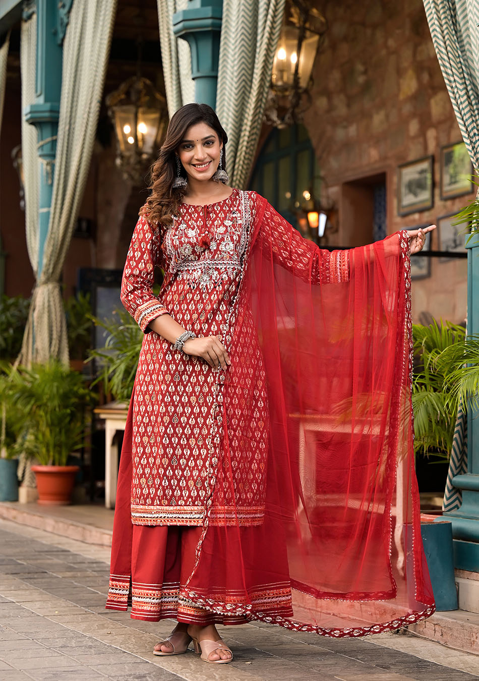 Maroon Cotton Palazzo Set With Sheer Elegance