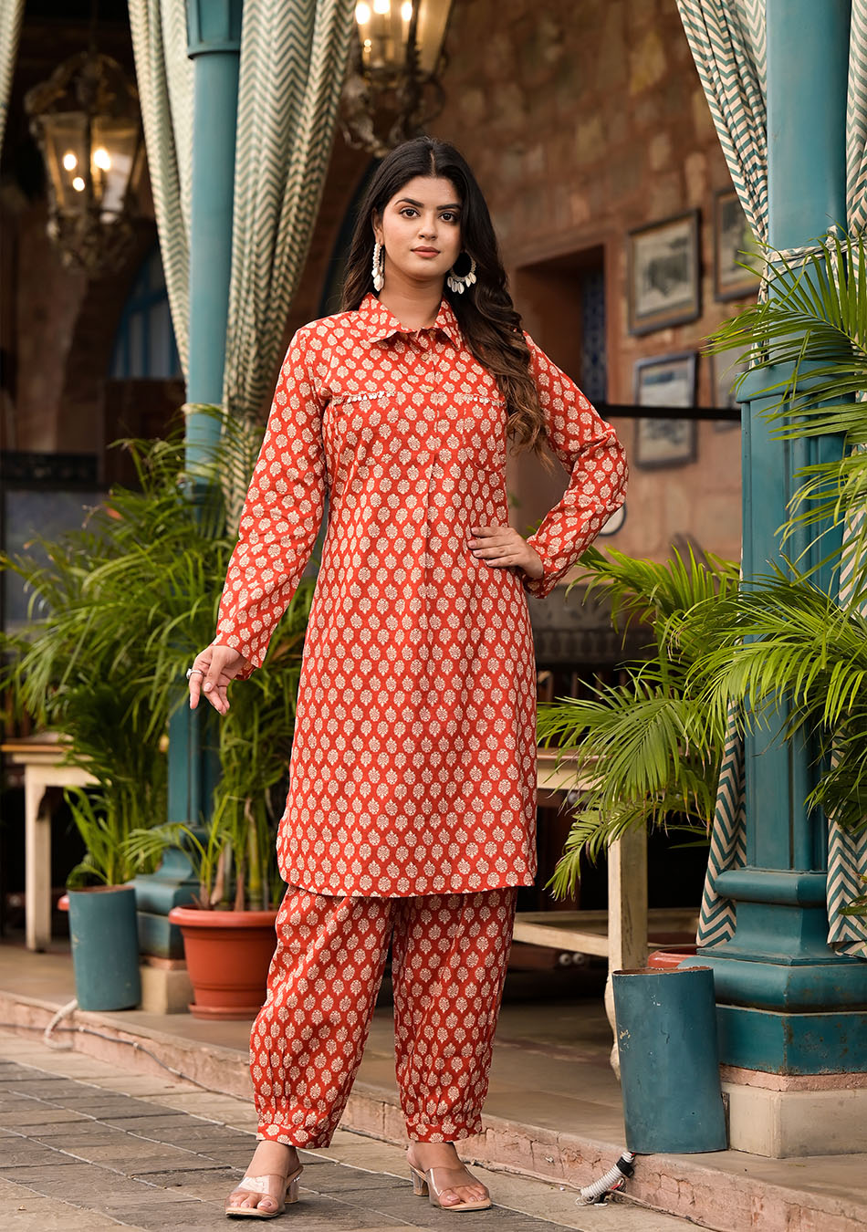 Crimson Shirt Style Kurta Hem Cuffed Pant Co-ord