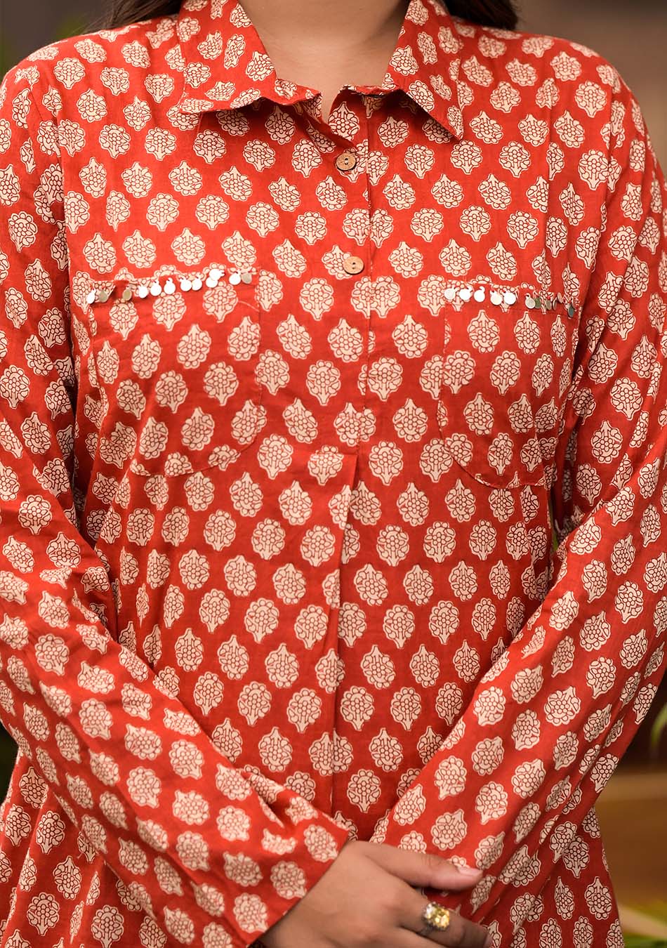 Crimson Shirt Style Kurta Hem Cuffed Pant Co-ord