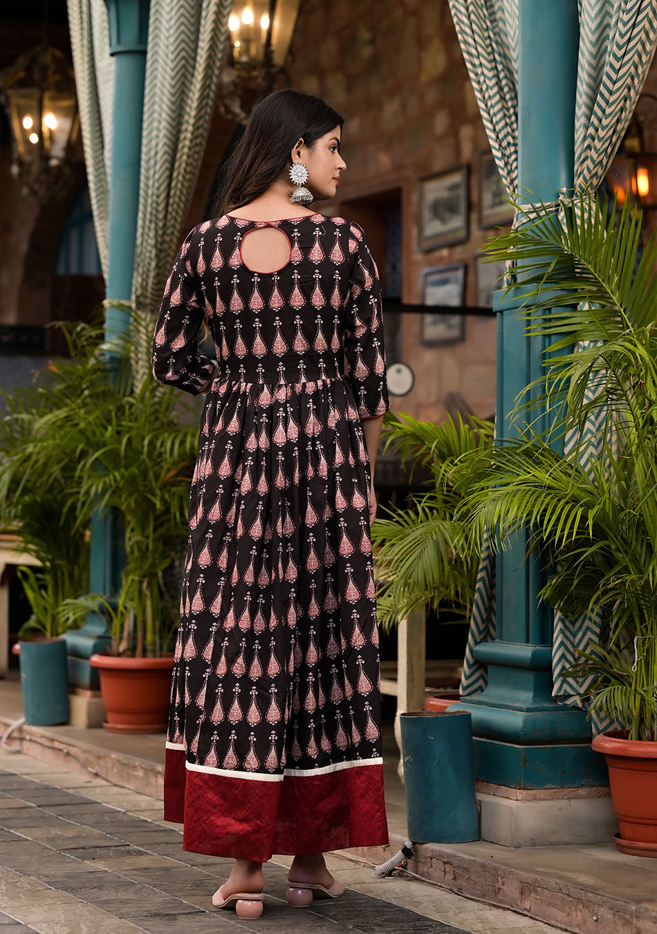 Midnight - Red Cotton Floor Length Anarkali Kurta